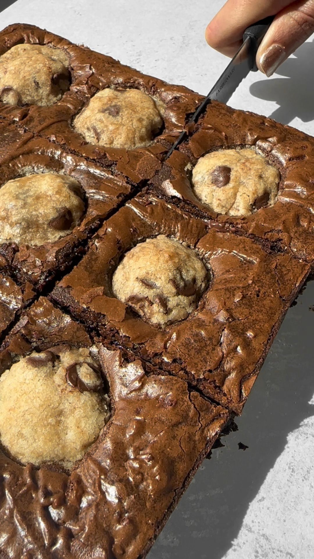 Homemade brownies with edible brown butter cookie dough balls